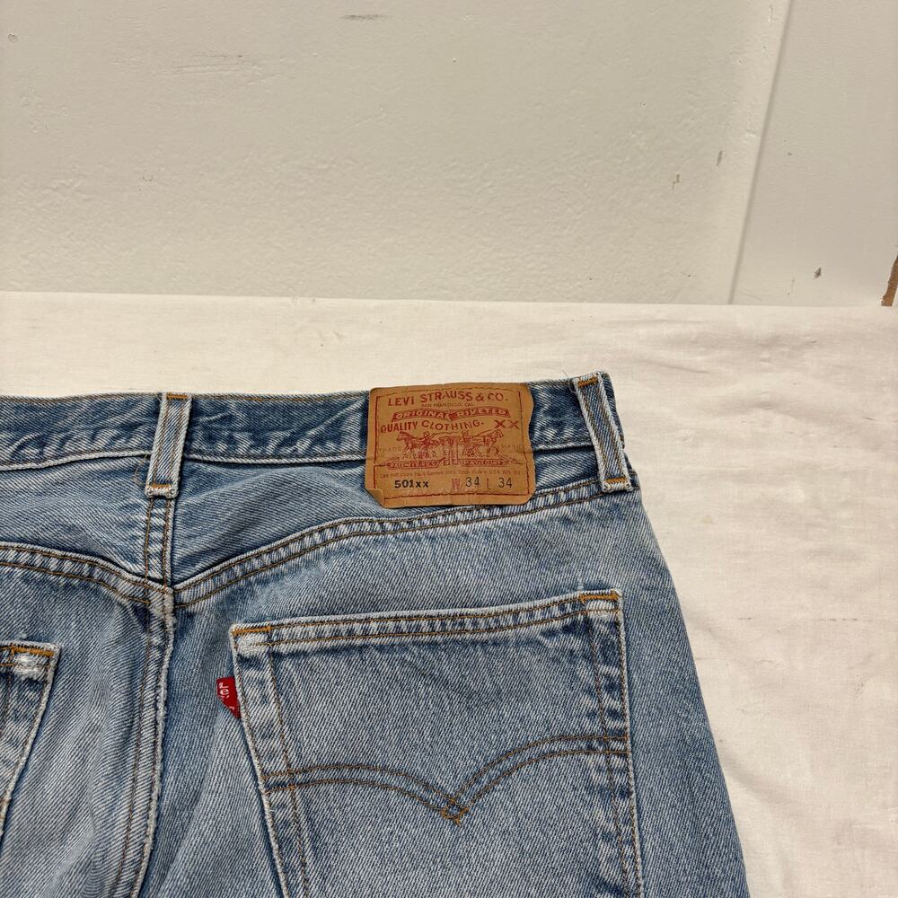 VTG 90's Levi's 501xx Distressed Faded Straight Leg Light Blue Jeans USA 30x30 - Picture 6 of 8
